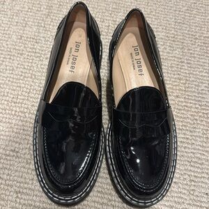 Jon Josef Black Patent Lug Bottom Loafer, size 36